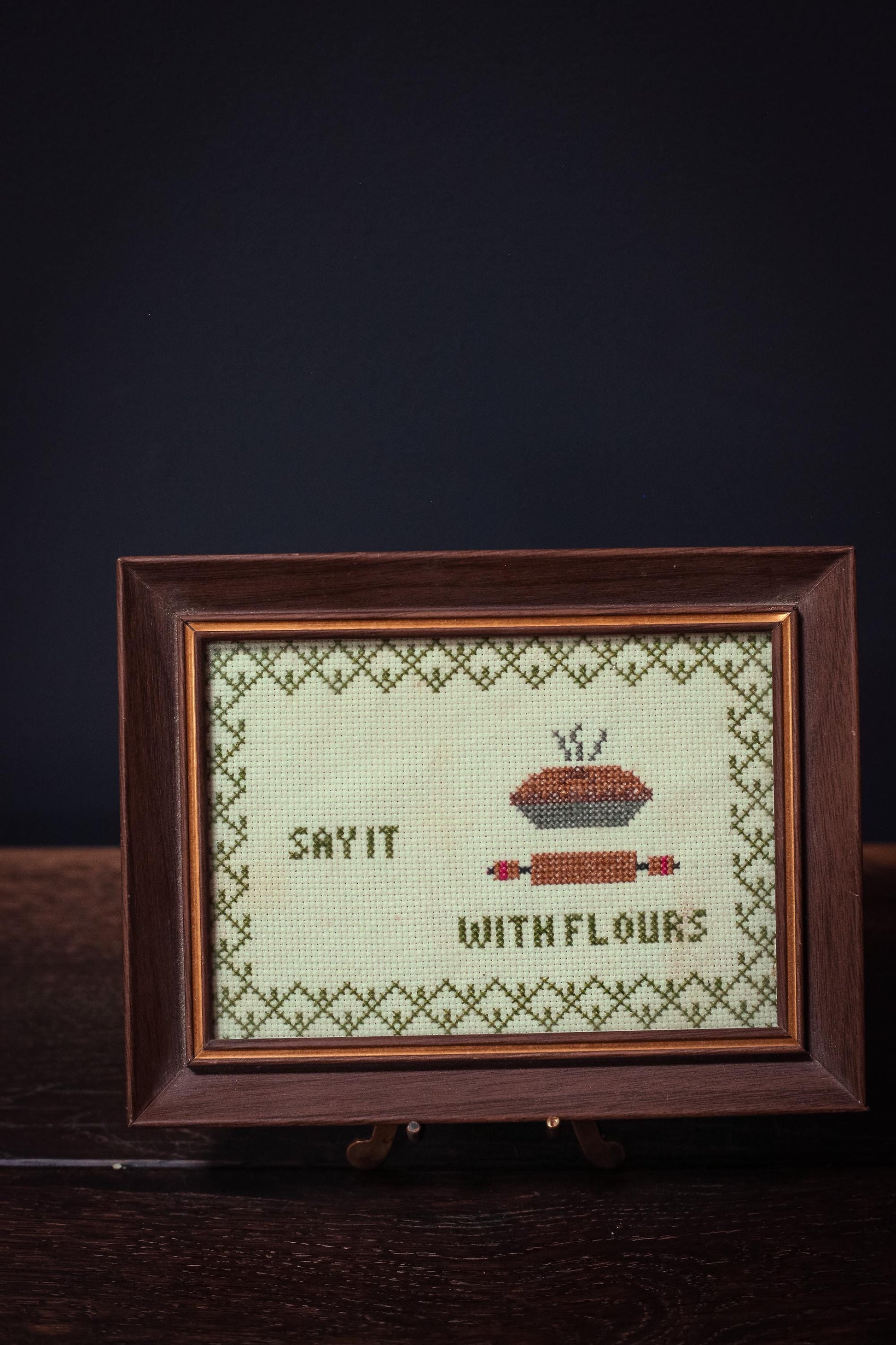 Say it with Flours Framed Cross Stitch - Vintage Baking Themed Art