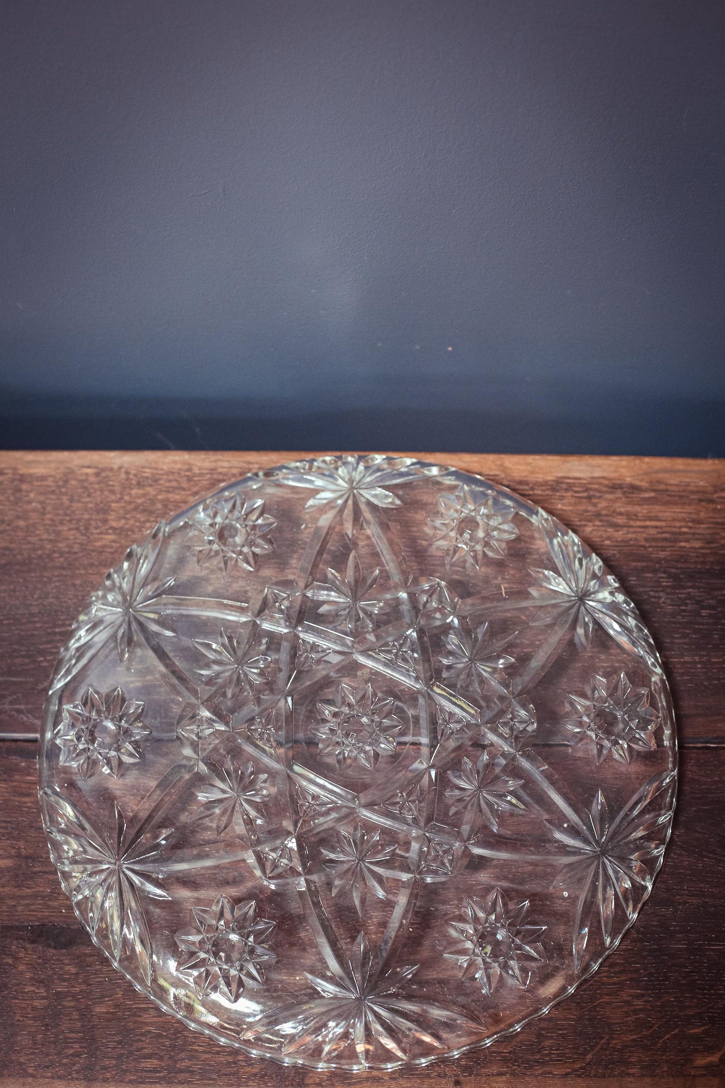 Set of 2 Anchor Hocking Prescut Extra Large Clear Torte Plates - Vintage Large Crystal Serving Platters