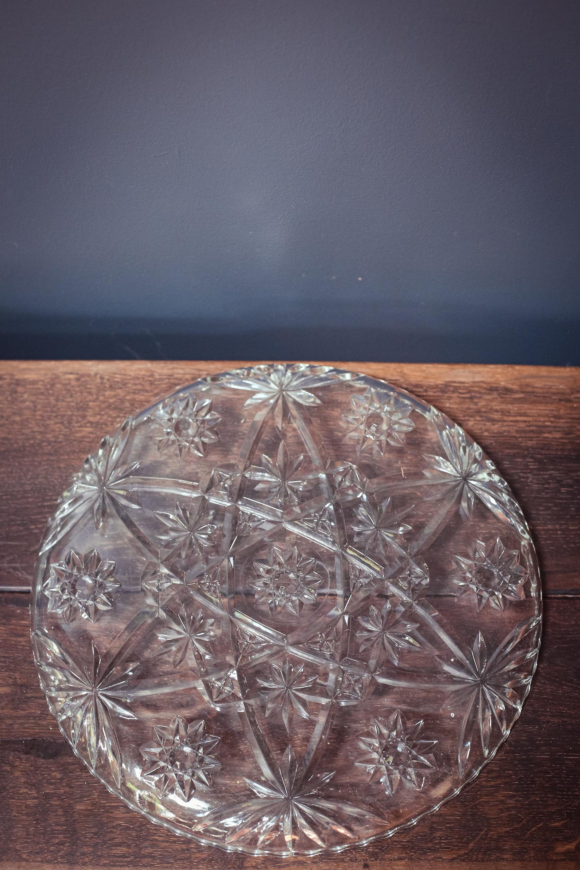 Set of 2 Anchor Hocking Prescut Extra Large Clear Torte Plates - Vintage Large Crystal Serving Platters