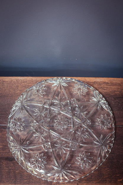 Set of 2 Anchor Hocking Prescut Extra Large Clear Torte Plates - Vintage Large Crystal Serving Platters