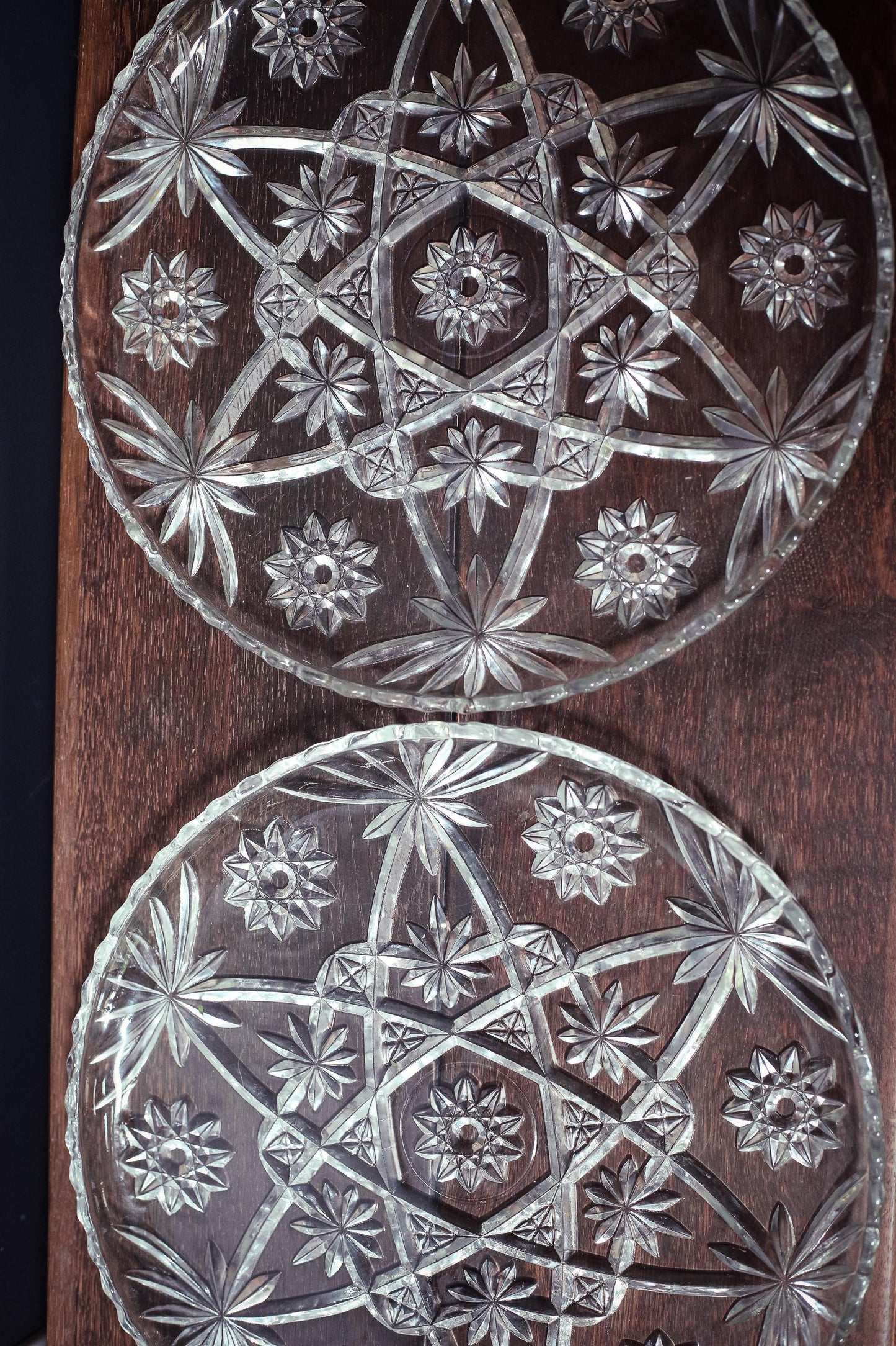 Set of 2 Anchor Hocking Prescut Extra Large Clear Torte Plates - Vintage Large Crystal Serving Platters