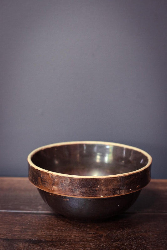 Brown Salt Glaze Stoneware Dough Mixing Bowl - Vintage Ceramic Mixing Bowl