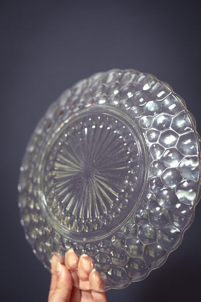 Set of 4 Anchor Hocking Bubble Clear Glass Dinner Plates - Vintage Depression Glass Tableware