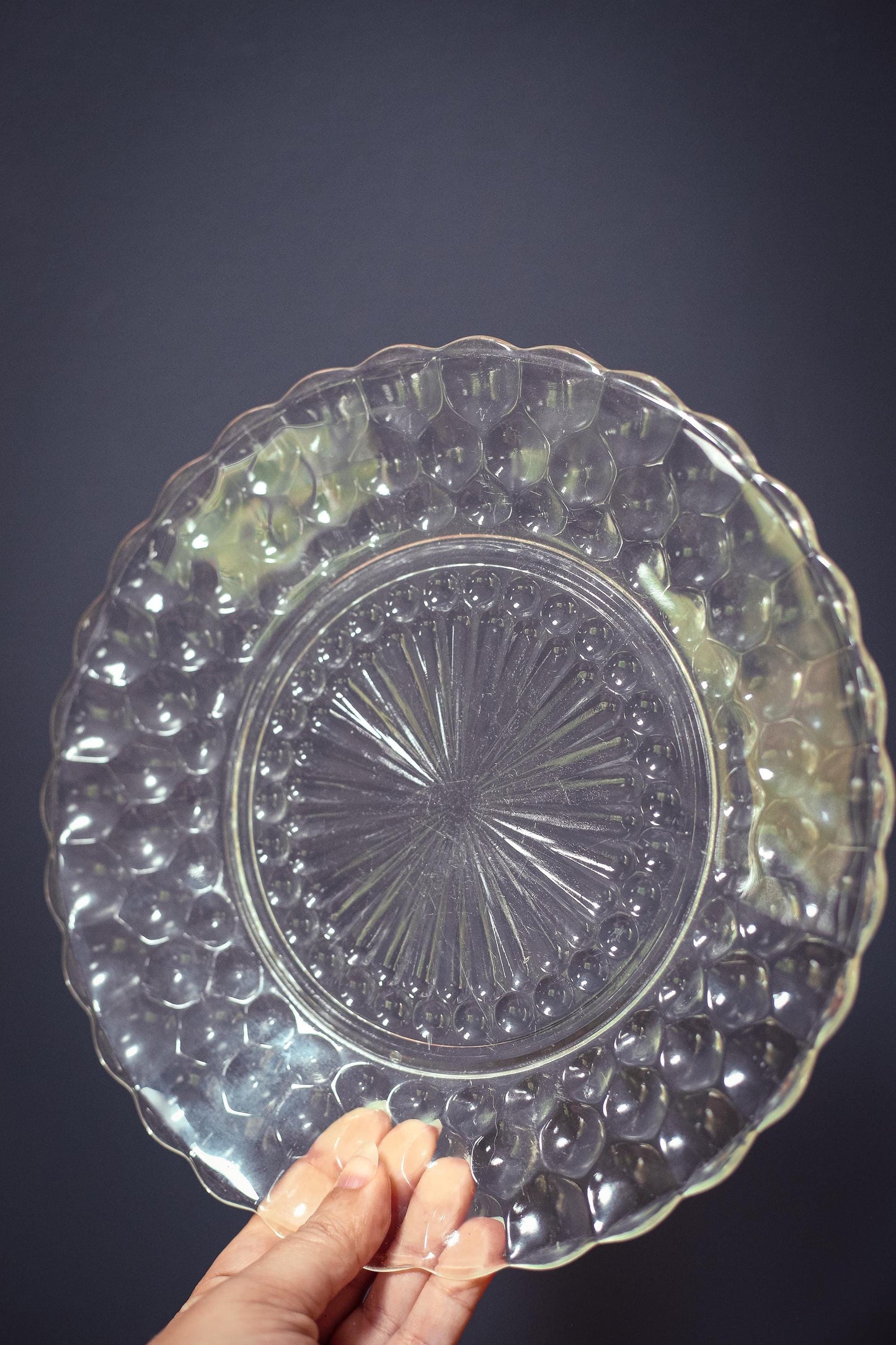 Set of 4 Anchor Hocking Bubble Clear Glass Dinner Plates - Vintage Depression Glass Tableware