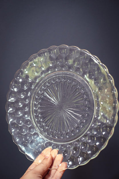 Set of 4 Anchor Hocking Bubble Clear Glass Dinner Plates - Vintage Depression Glass Tableware