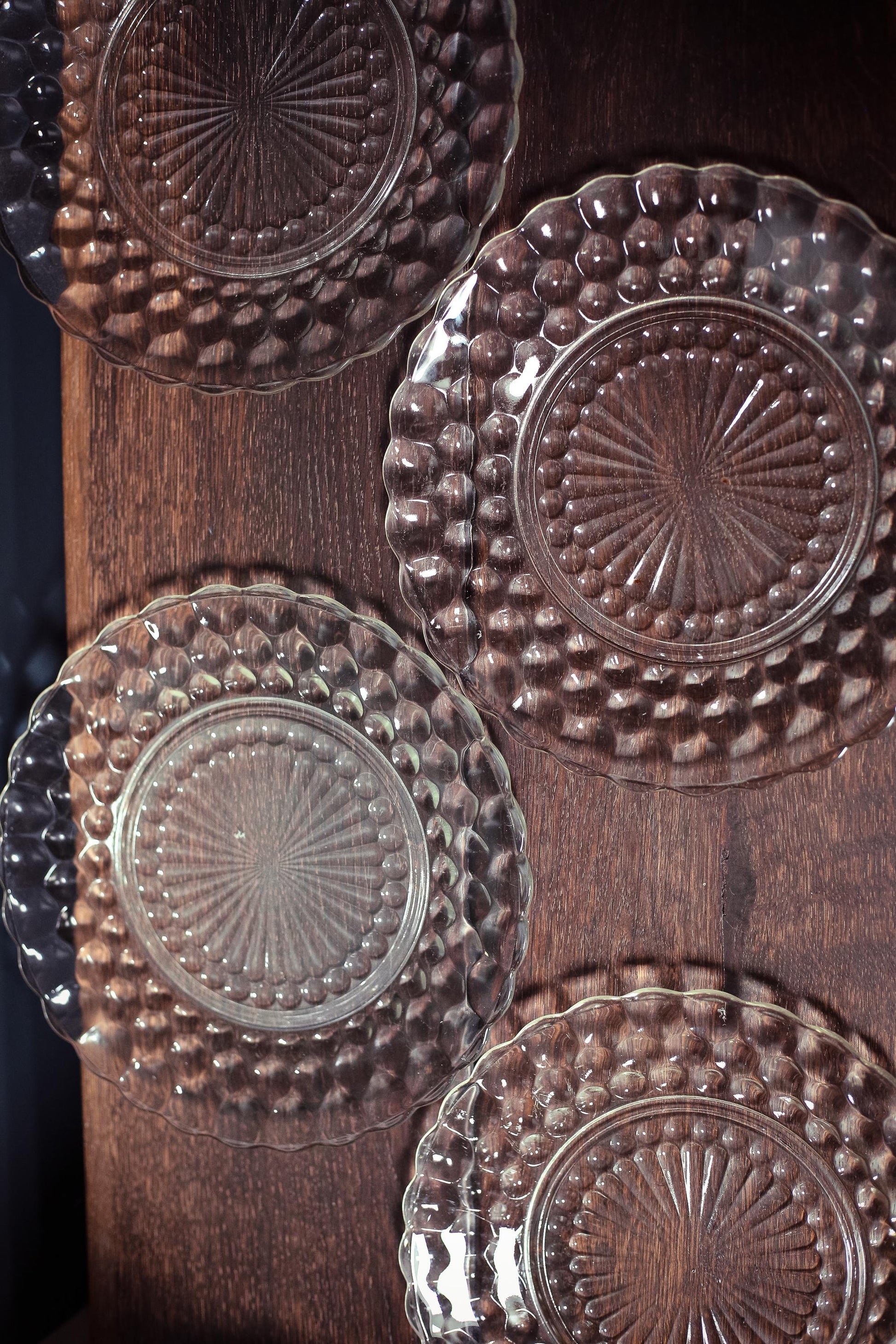 Set of 4 Anchor Hocking Bubble Clear Glass Dinner Plates - Vintage Depression Glass Tableware