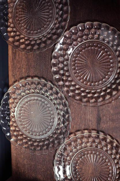 Set of 4 Anchor Hocking Bubble Clear Glass Dinner Plates - Vintage Depression Glass Tableware
