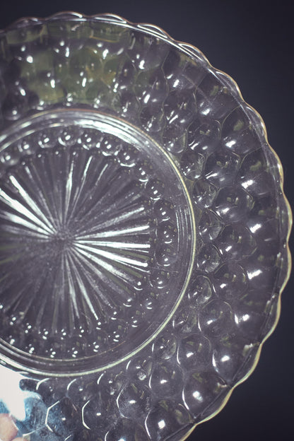Set of 4 Anchor Hocking Bubble Clear Glass Dinner Plates - Vintage Depression Glass Tableware