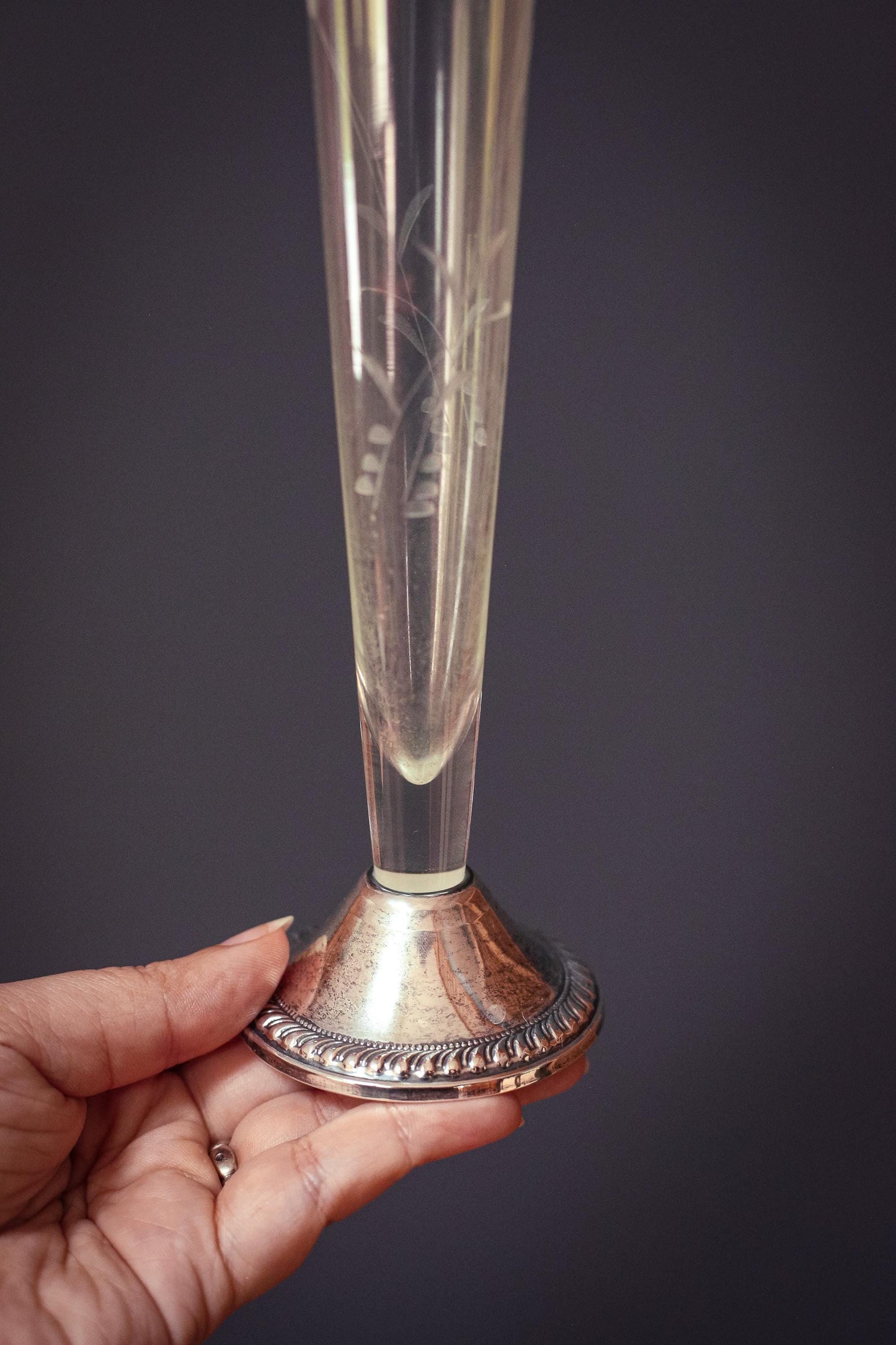 Crystal and Weighted Sterling Duchin Silver Vase - Vintage Weighted Sterling Vase