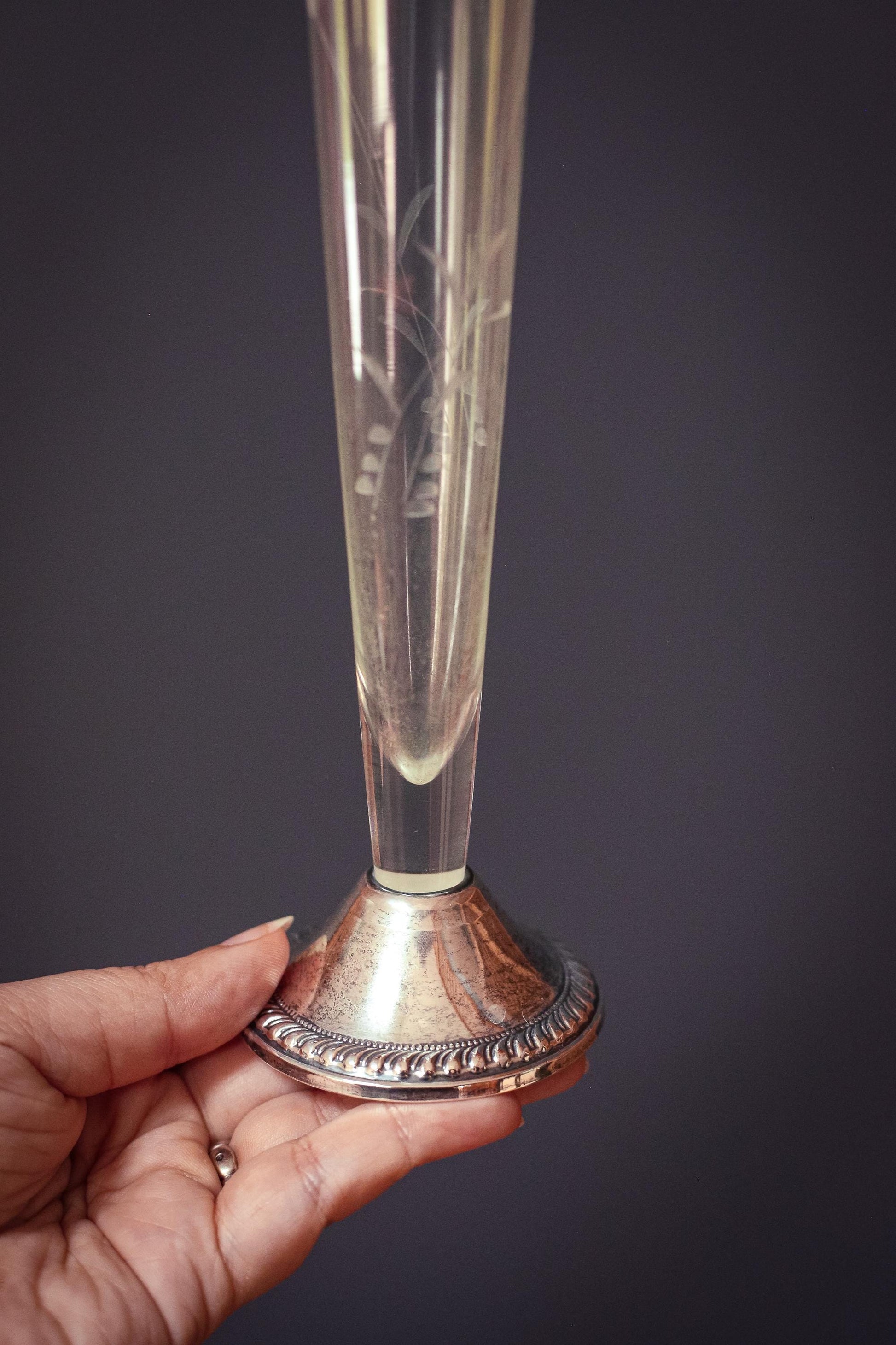 Crystal and Weighted Sterling Duchin Silver Vase - Vintage Weighted Sterling Vase