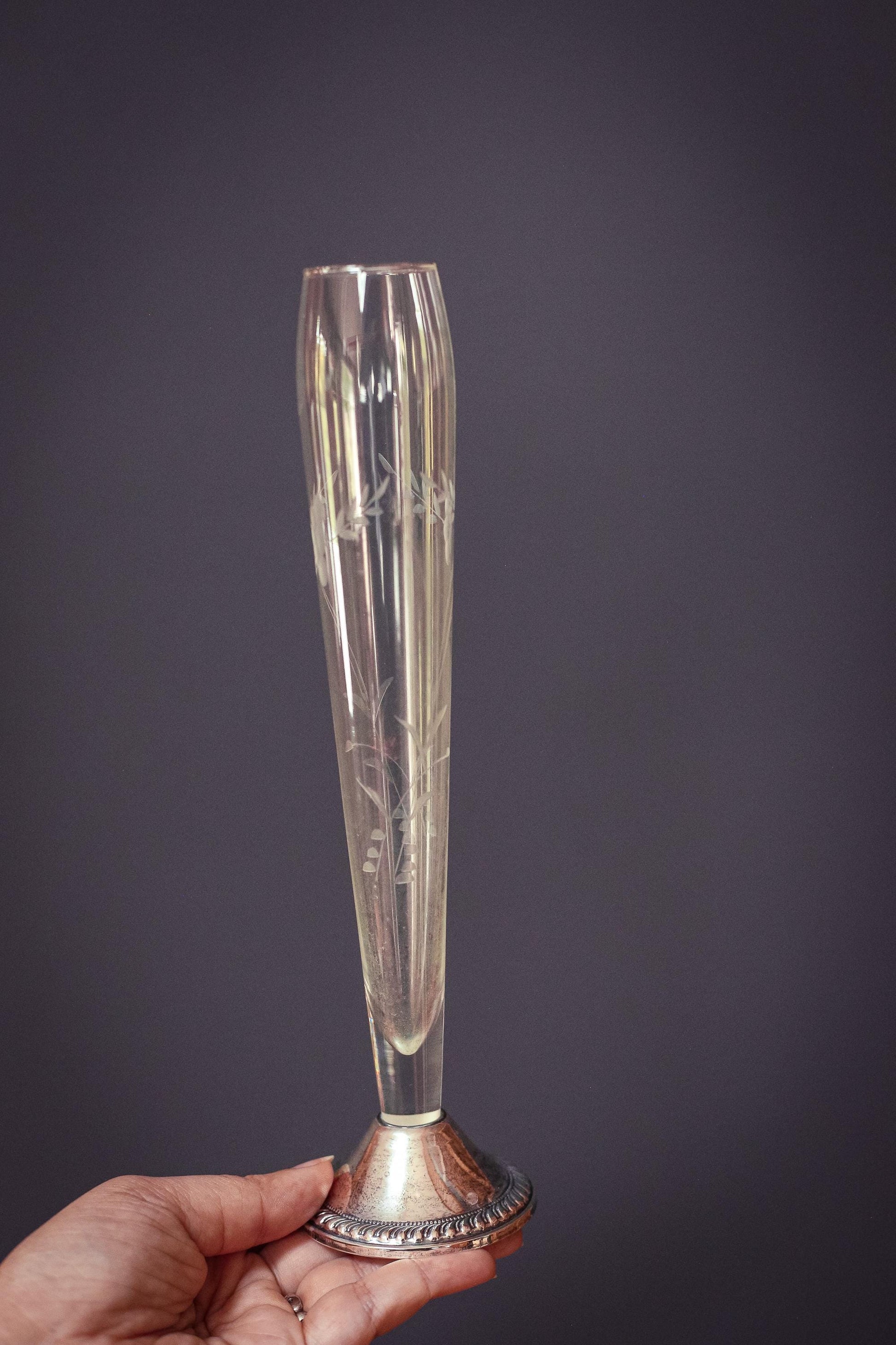 Crystal and Weighted Sterling Duchin Silver Vase - Vintage Weighted Sterling Vase