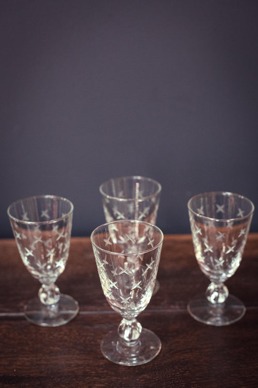 Set of 4 Crystal Apertif Glasses Stemware - Vintage Crystal Barware