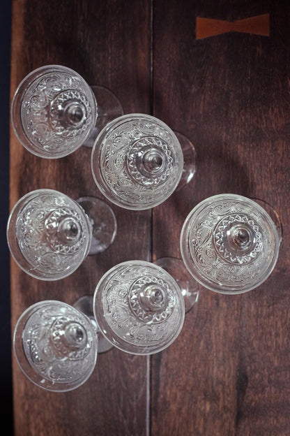 Set of 6 Pressed Glass Ice Cream Dishes - Vintage Duncan Miller Sandwich Clear Stem 41 Glassware