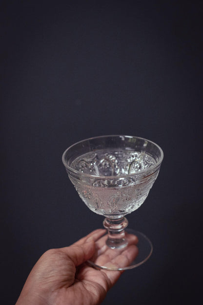 Set of 6 Pressed Glass Ice Cream Dishes - Vintage Duncan Miller Sandwich Clear Stem 41 Glassware