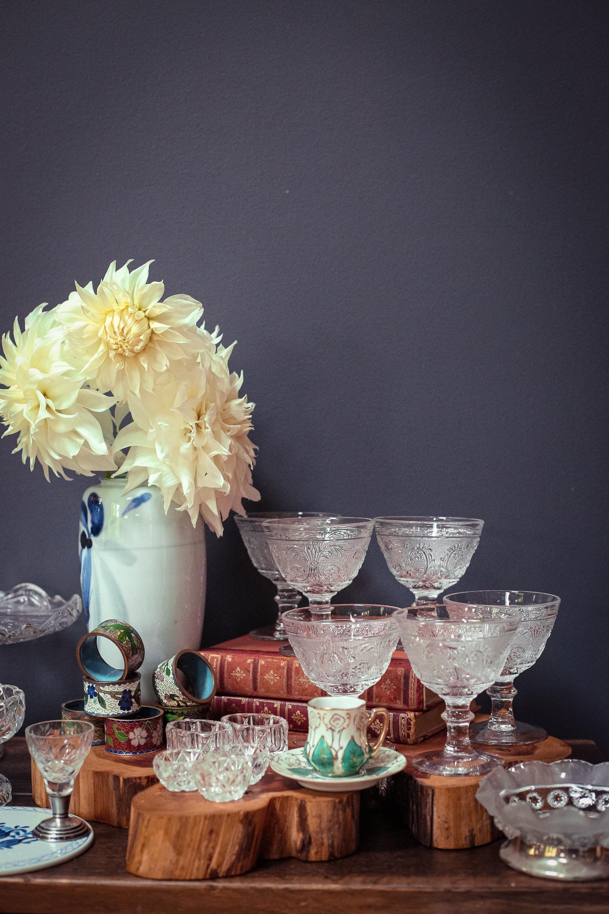 Set of 6 Pressed Glass Ice Cream Dishes - Vintage Duncan Miller Sandwich Clear Stem 41 Glassware