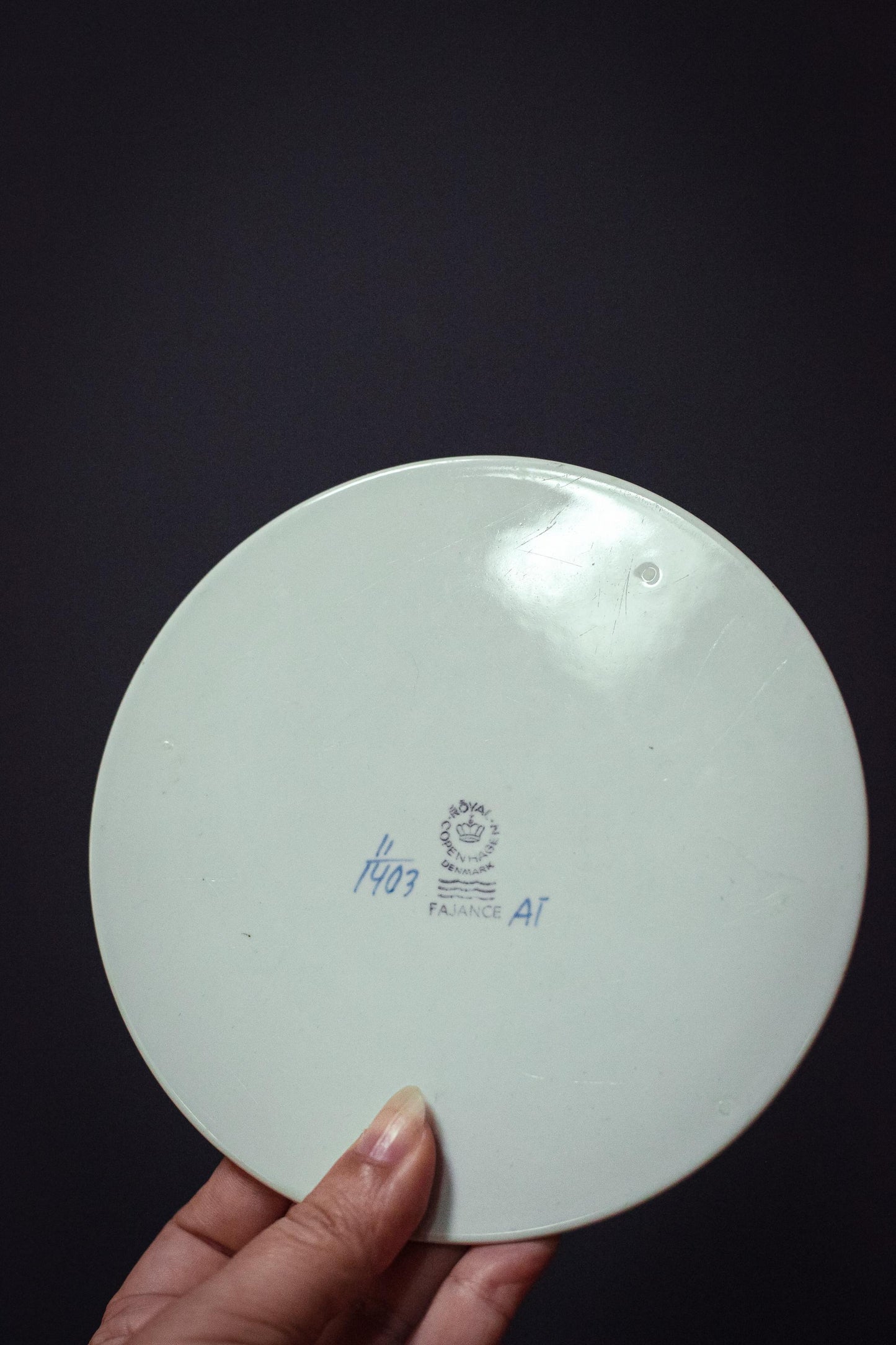 Hand Painted Royal Copenhagen Tranquebar Blue Floral with Lattice Trivet - Vintage Signed Fajance Blue and White Porcelain Ceramic Trivet