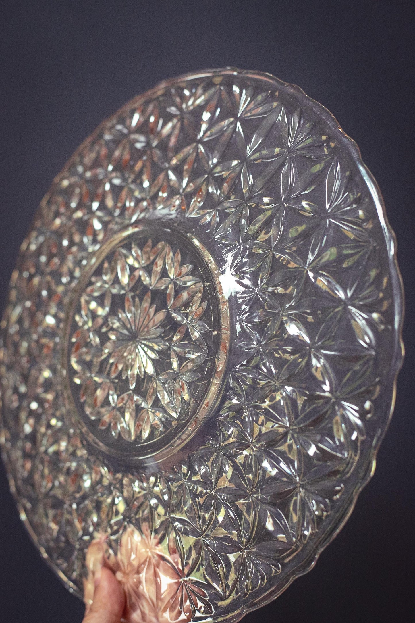 Anchor Hocking Cut Glass Sandwich Platter - Vintage Clear Glass Serving Plate