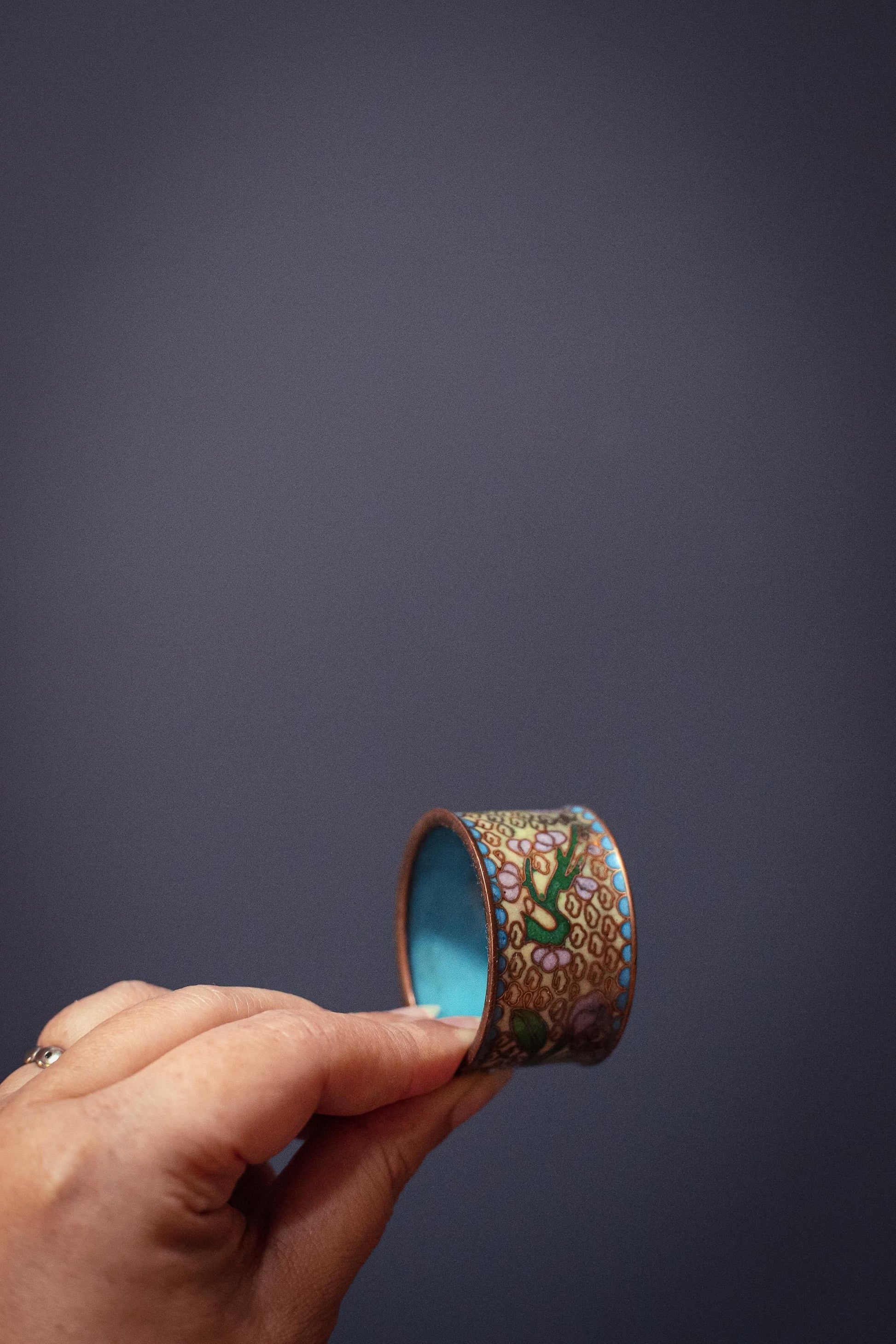 Set of 6 Cloisonne Napkin Rings - Vintage Cloisonne Brass Enamel Rings