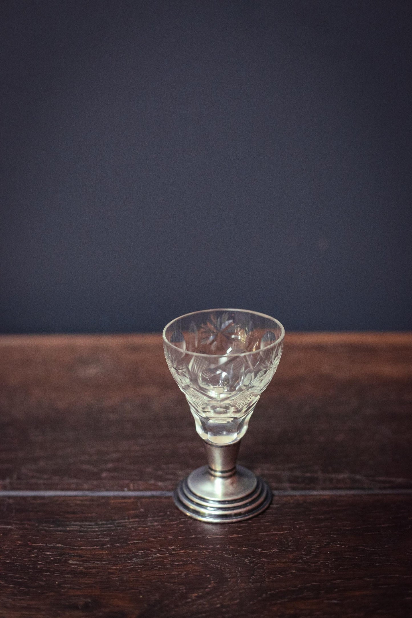Small Crystal Cordial Cup with Sterling Silver Base - Antique Cut Glass Barware