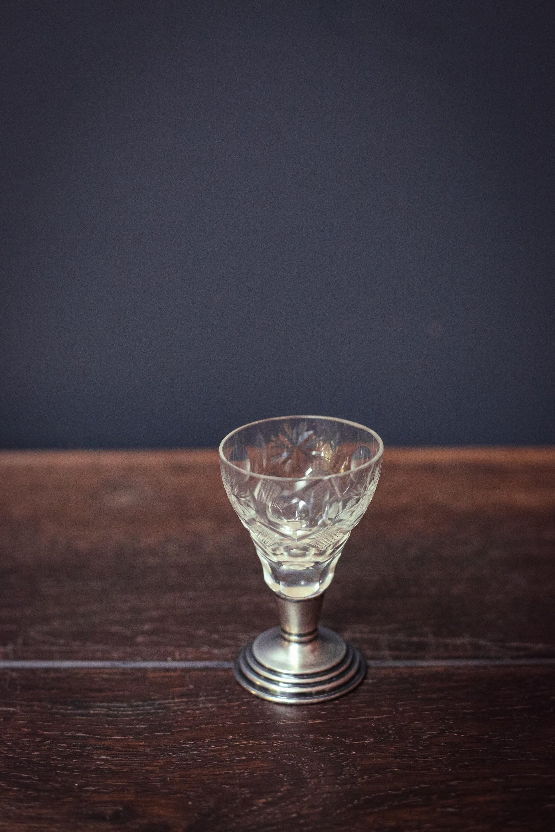 Small Crystal Cordial Cup with Sterling Silver Base - Antique Cut Glass Barware