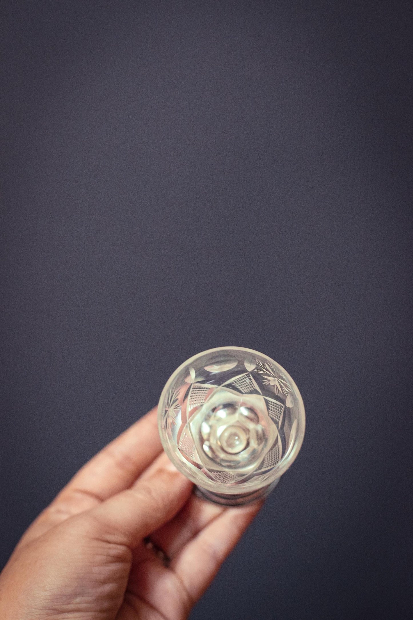 Small Crystal Cordial Cup with Sterling Silver Base - Antique Cut Glass Barware