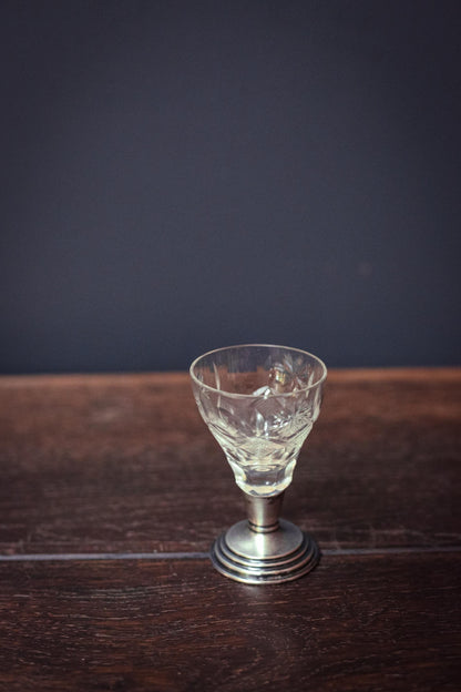 Small Crystal Cordial Cup with Sterling Silver Base - Antique Cut Glass Barware