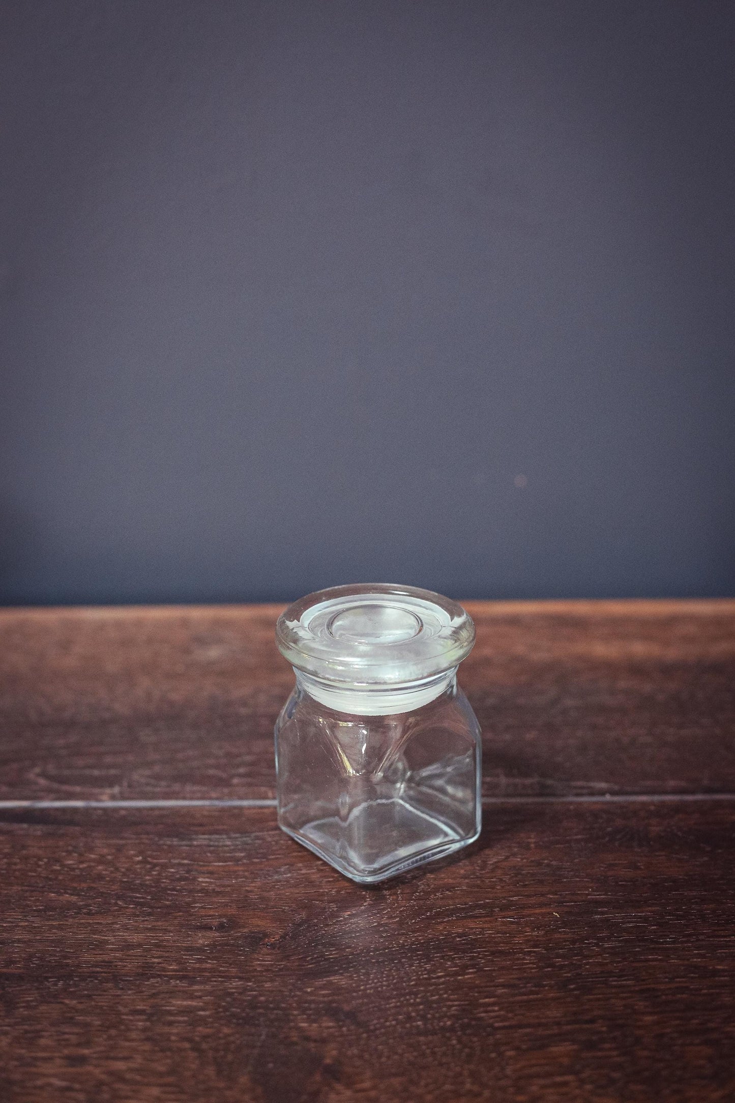Small Glass Canister Square Base Round Lid - Vintage Apothecary Style Jar