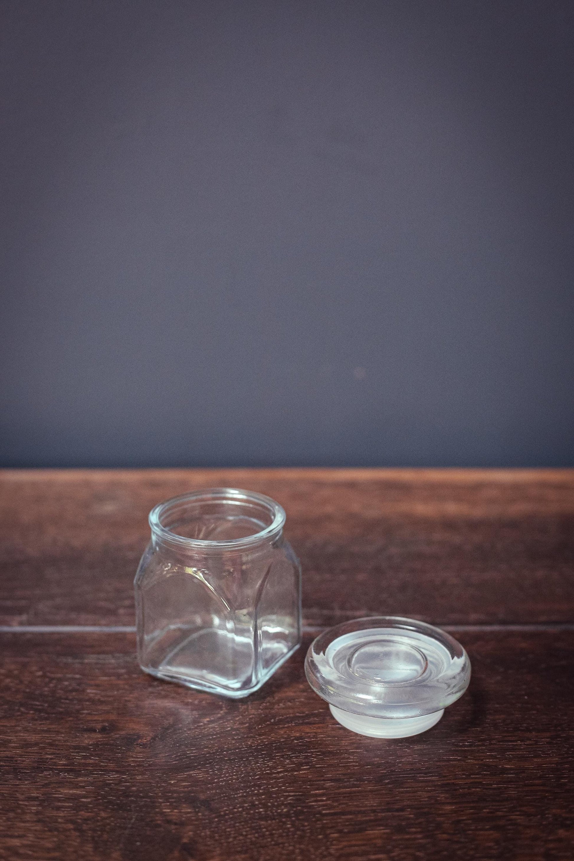 Small Glass Canister Square Base Round Lid - Vintage Apothecary Style Jar