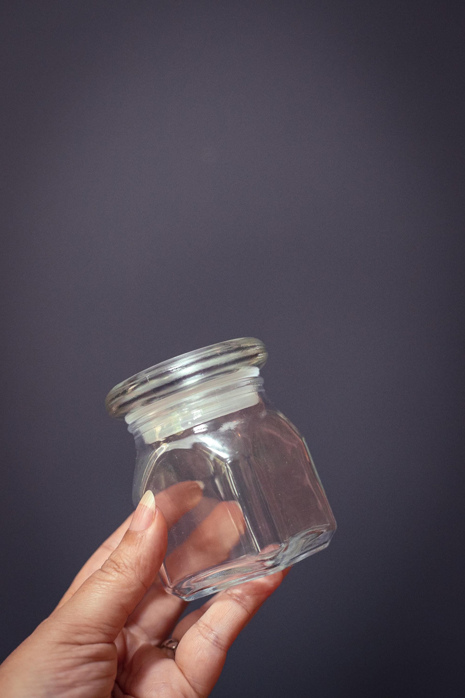 Small Glass Canister Square Base Round Lid - Vintage Apothecary Style Jar