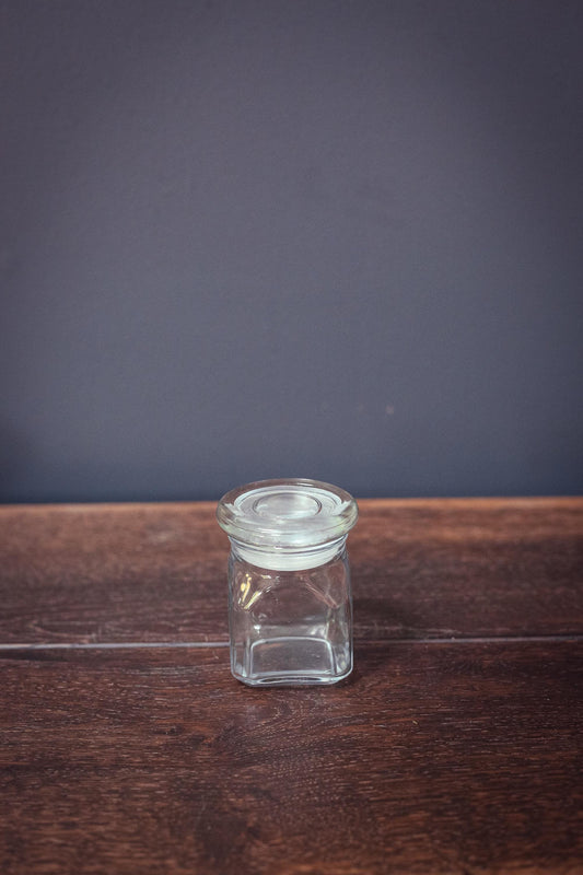 Small Glass Canister Square Base Round Lid - Vintage Apothecary Style Jar