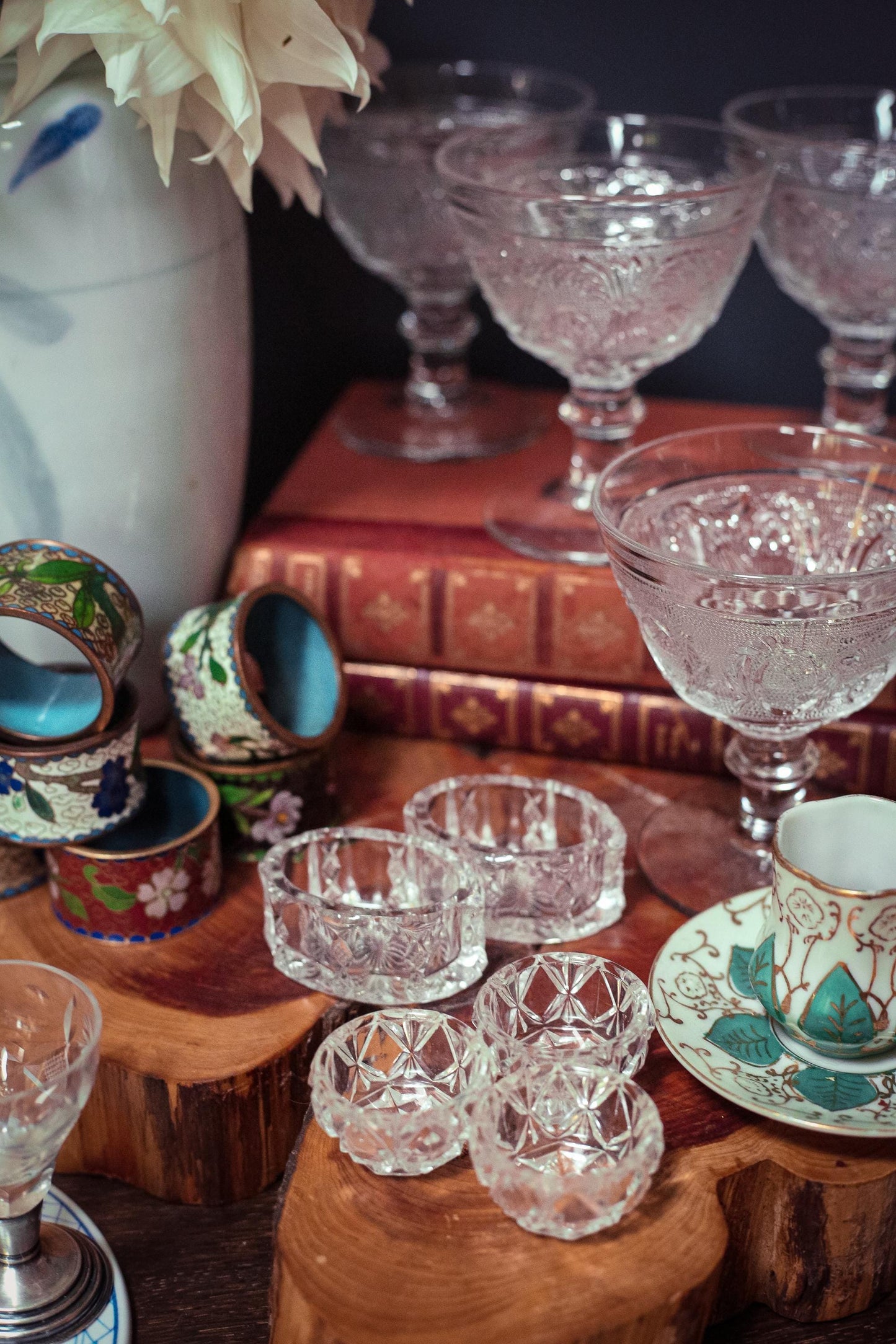 Matching Pair of Oval Salt Cellars - Vintage Crystal Salt Bowl
