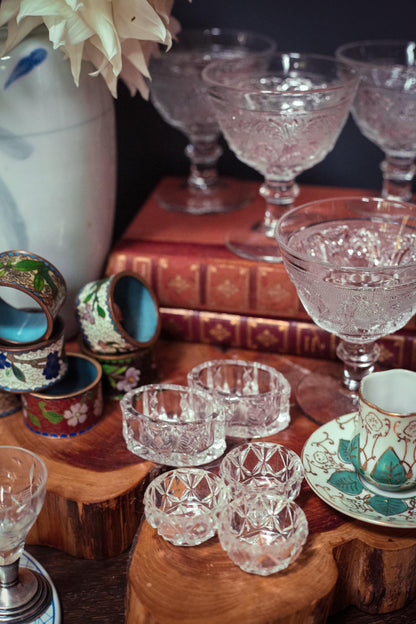 Matching Pair of Oval Salt Cellars - Vintage Crystal Salt Bowl