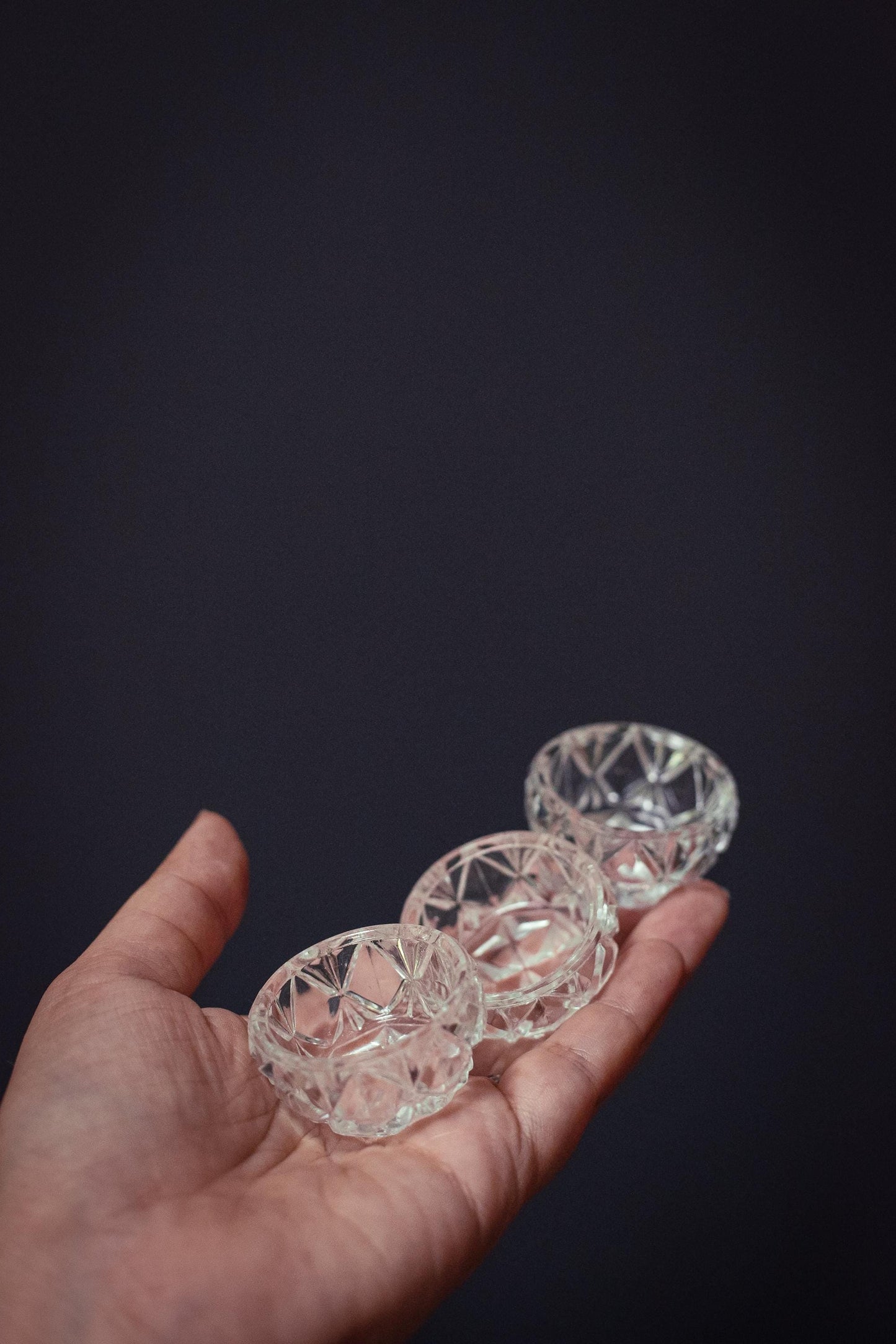 Matching Trio Round Salt Cellars - Vintage Crystal Cut Glass Salt Pinch Bowl