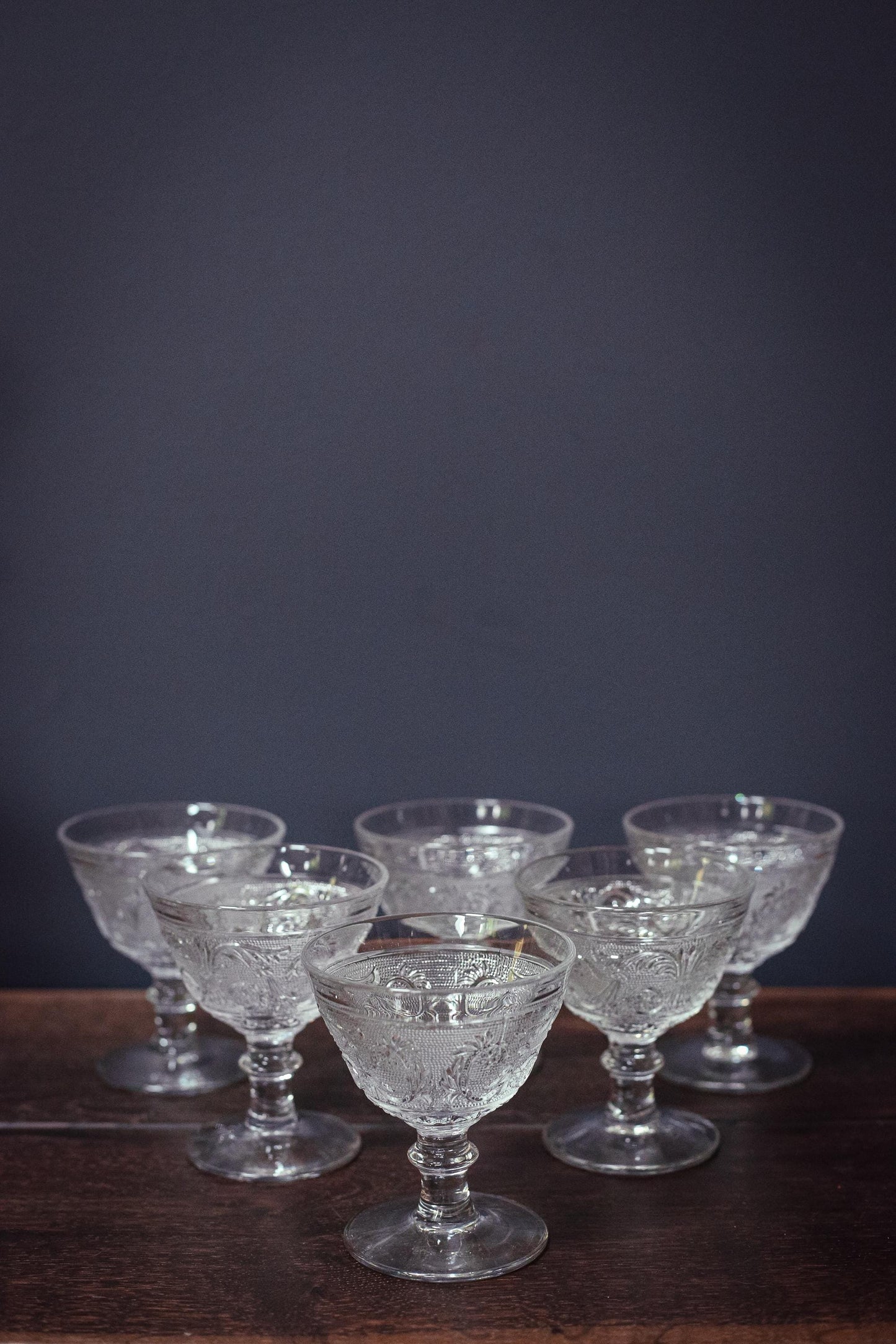 Set of 6 Pressed Glass Ice Cream Dishes - Vintage Duncan Miller Sandwich Clear Stem 41 Glassware