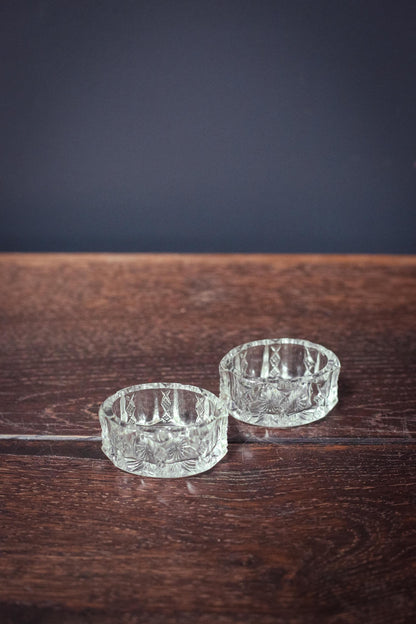 Matching Pair of Oval Salt Cellars - Vintage Crystal Salt Bowl