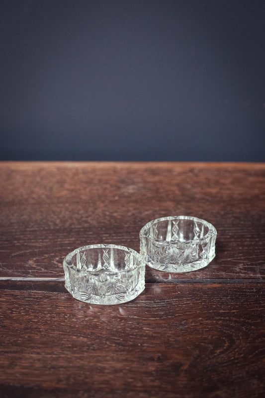 Matching Pair of Oval Salt Cellars - Vintage Crystal Salt Bowl