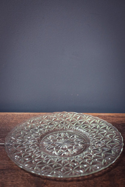 Anchor Hocking Cut Glass Sandwich Platter - Vintage Clear Glass Serving Plate