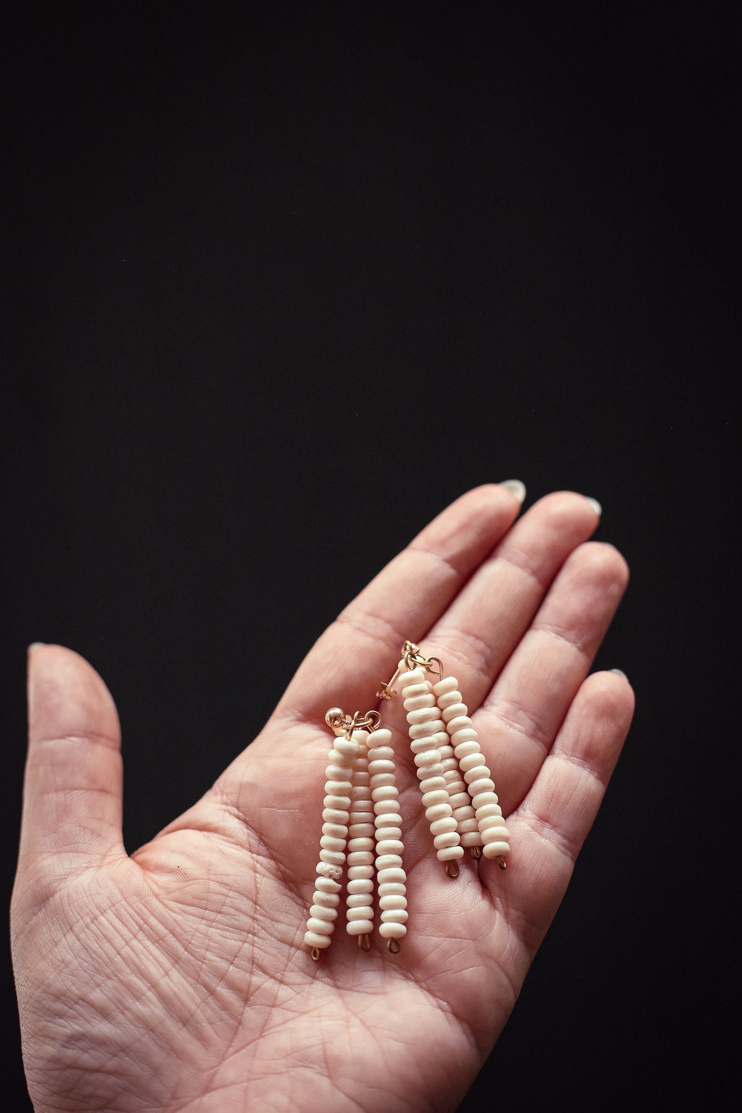 Creamy White Stone Bead Earrings on 14K GF Ball Post - Vintage Estate Jewelry
