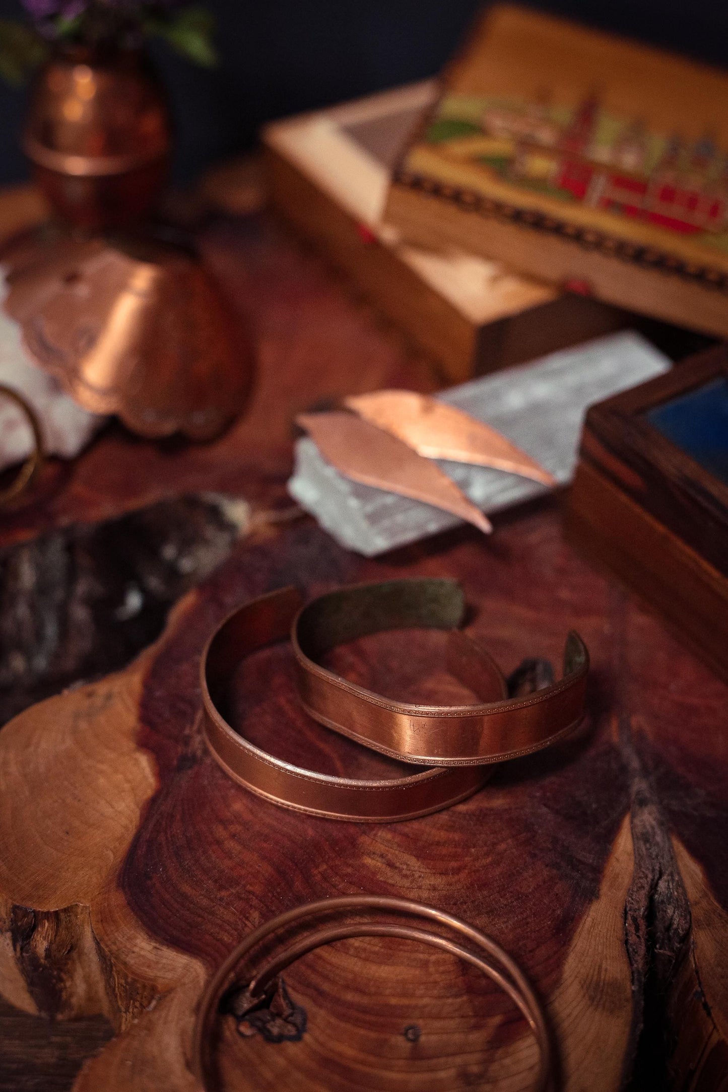 Pair of Copper Leaf/Feather Shaped Pins - Vintage Estate Jewelry