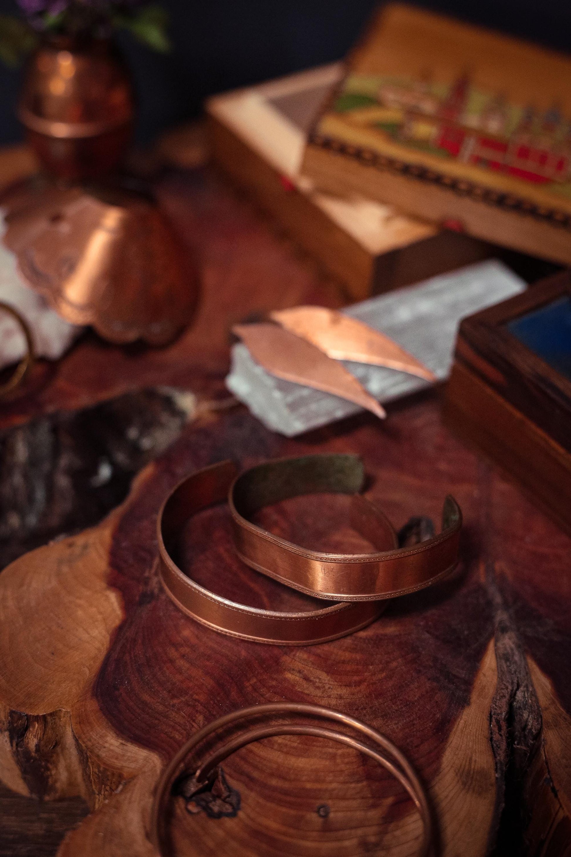 Pair of Copper Leaf/Feather Shaped Pins - Vintage Estate Jewelry