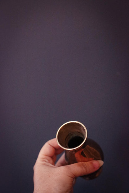 Korean Solid Minimal Brass Vase - Vintage Metal Vase Made in Korea