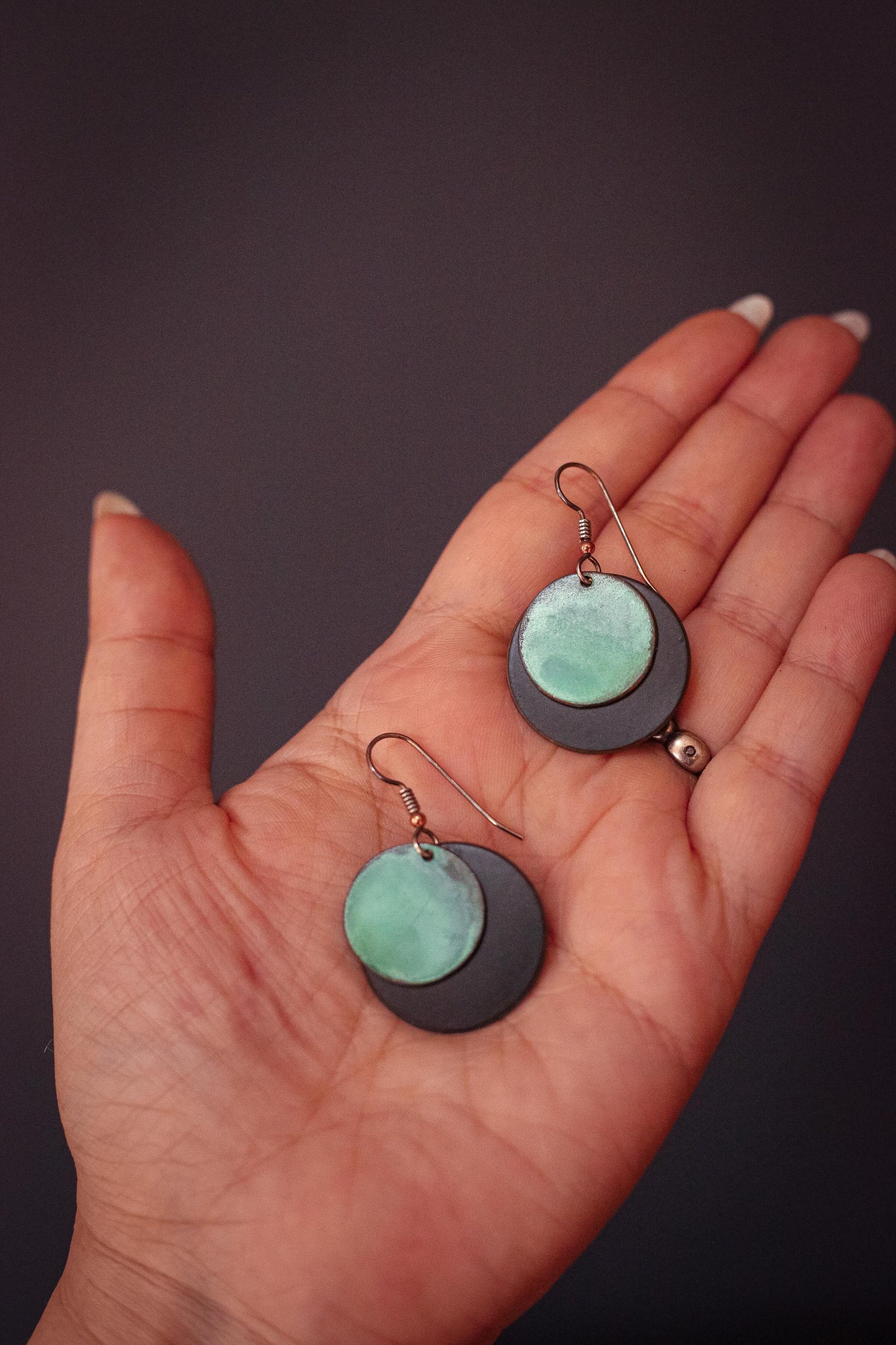 Eclipse Metal and Copper Circle Earrings - Vintage Mixed Metal Circular Earrings