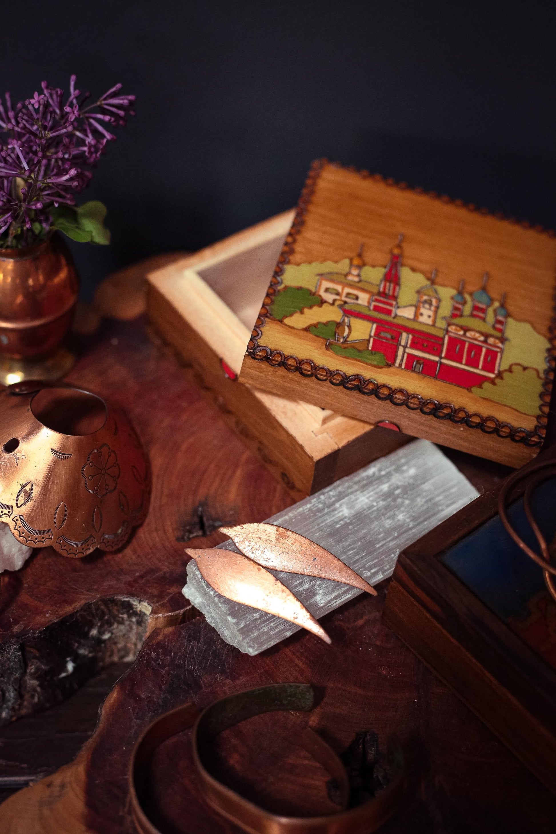 Pair of Copper Leaf/Feather Shaped Pins - Vintage Estate Jewelry