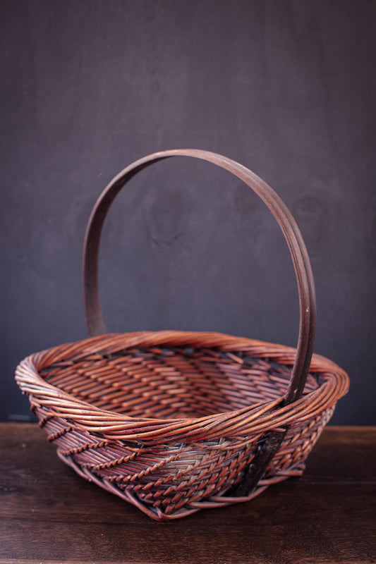 Square Dark Willow Basket with Handle - Vintage Gathering Basket
