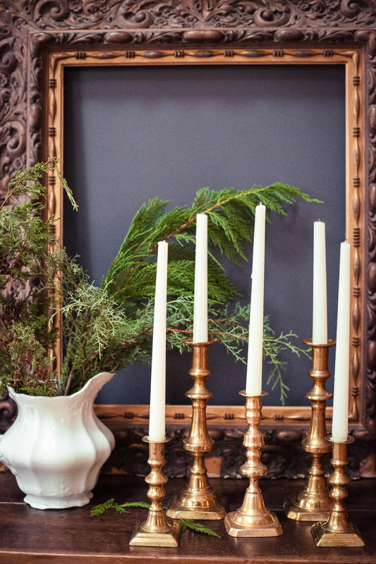 Set of 5 Victorian Brass Candle Holders - Antique Brass 19th Century Brass Candle Bases Beehive Pushup