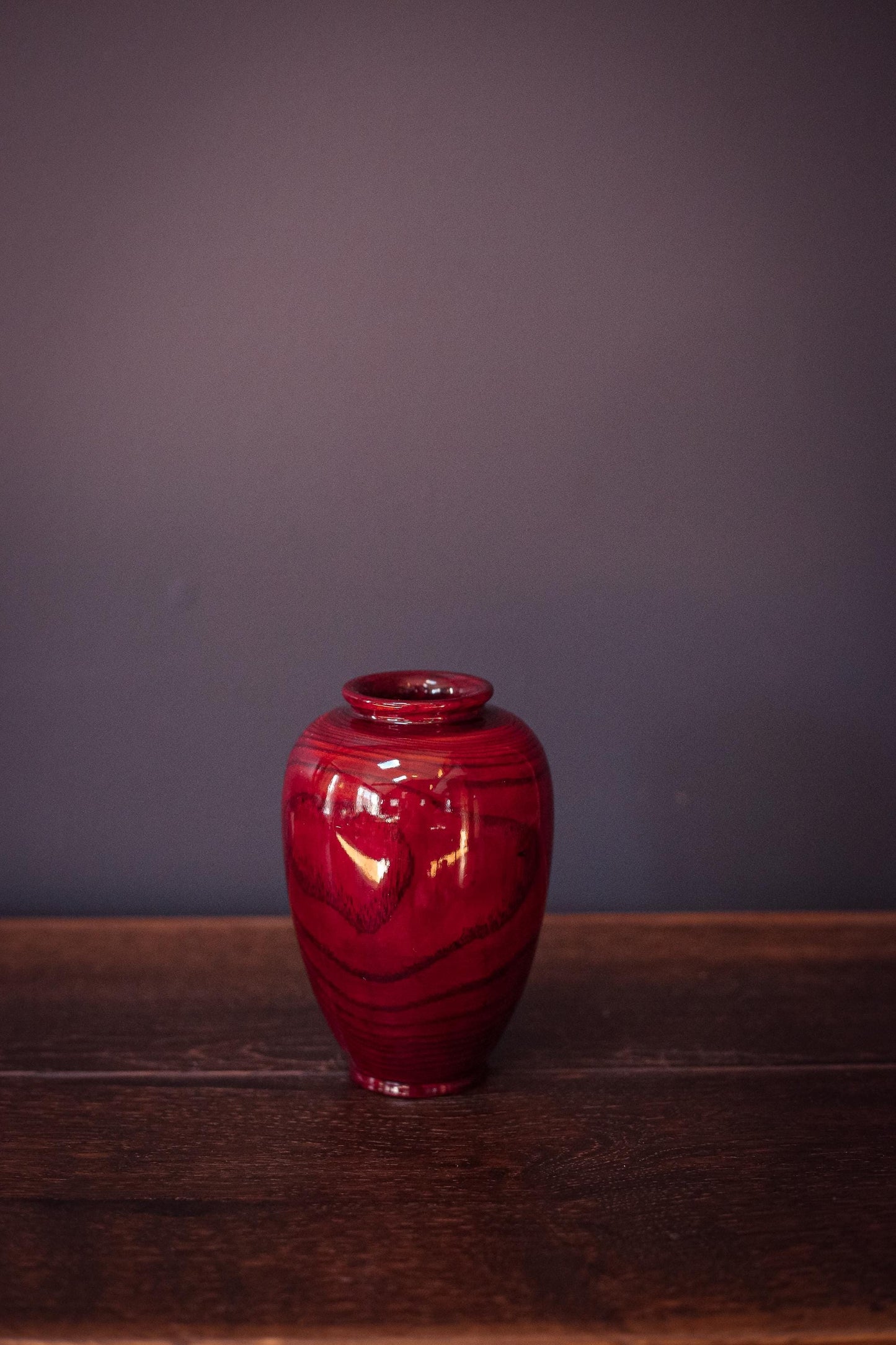 Laquered Turned Wood Vase - Vintage Korean Wooden Vase