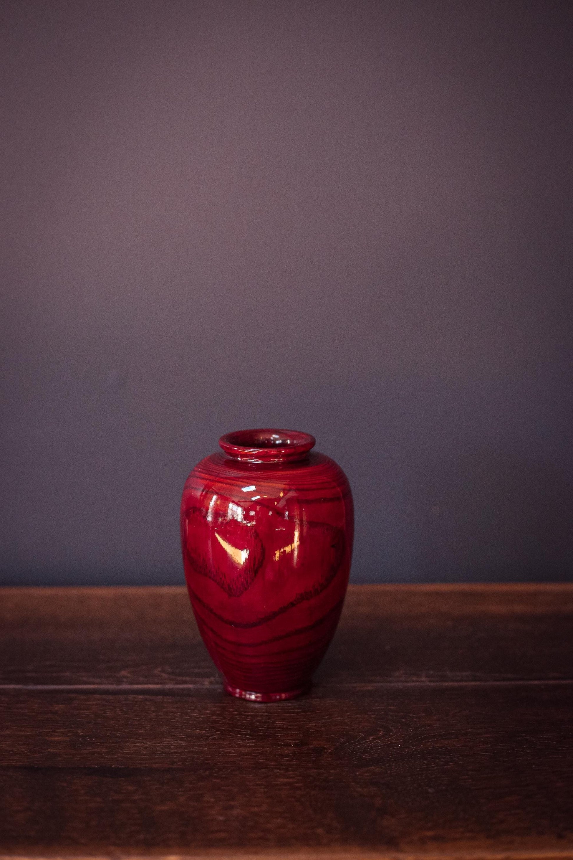 Laquered Turned Wood Vase - Vintage Korean Wooden Vase