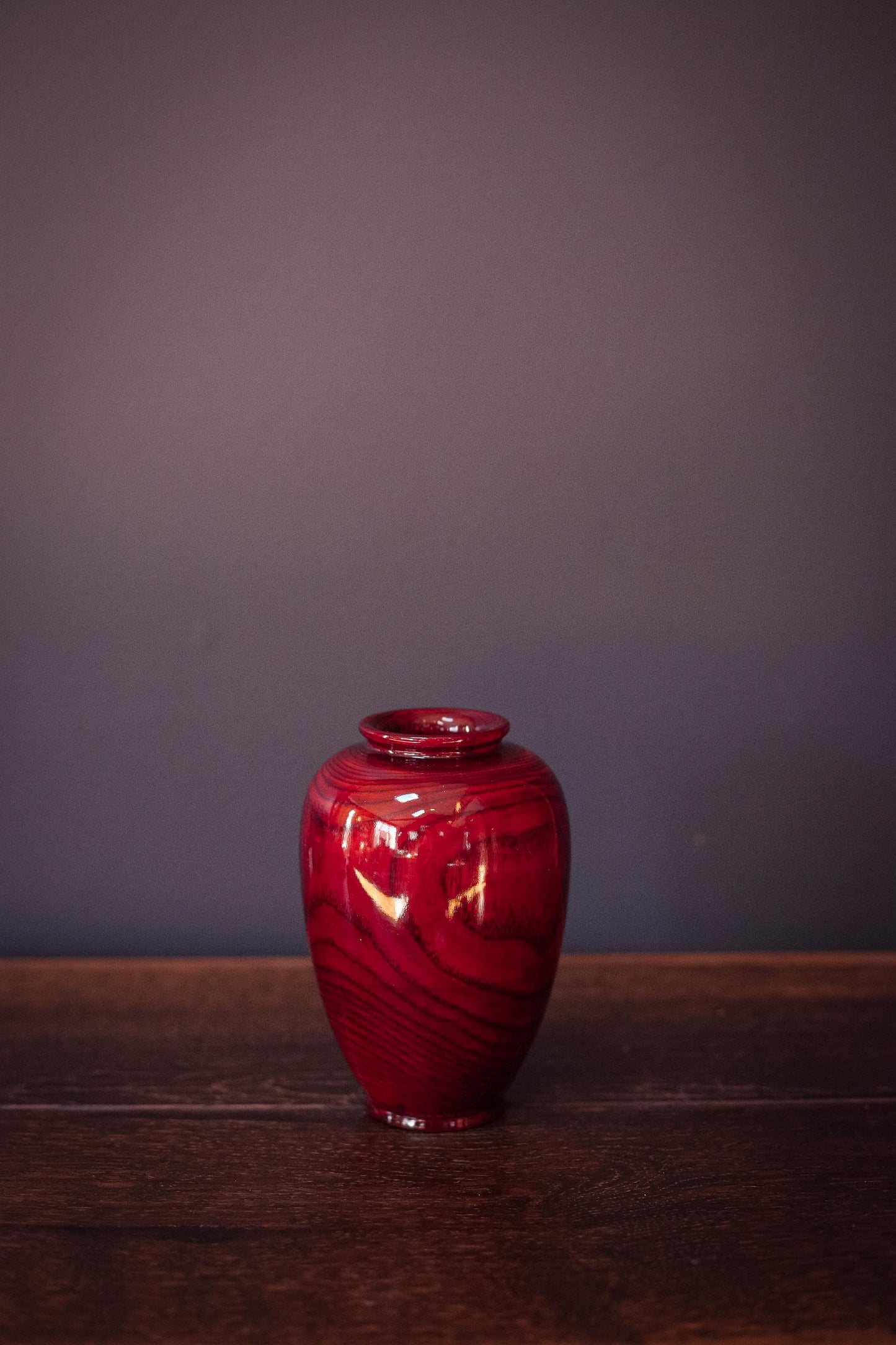Laquered Turned Wood Vase - Vintage Korean Wooden Vase