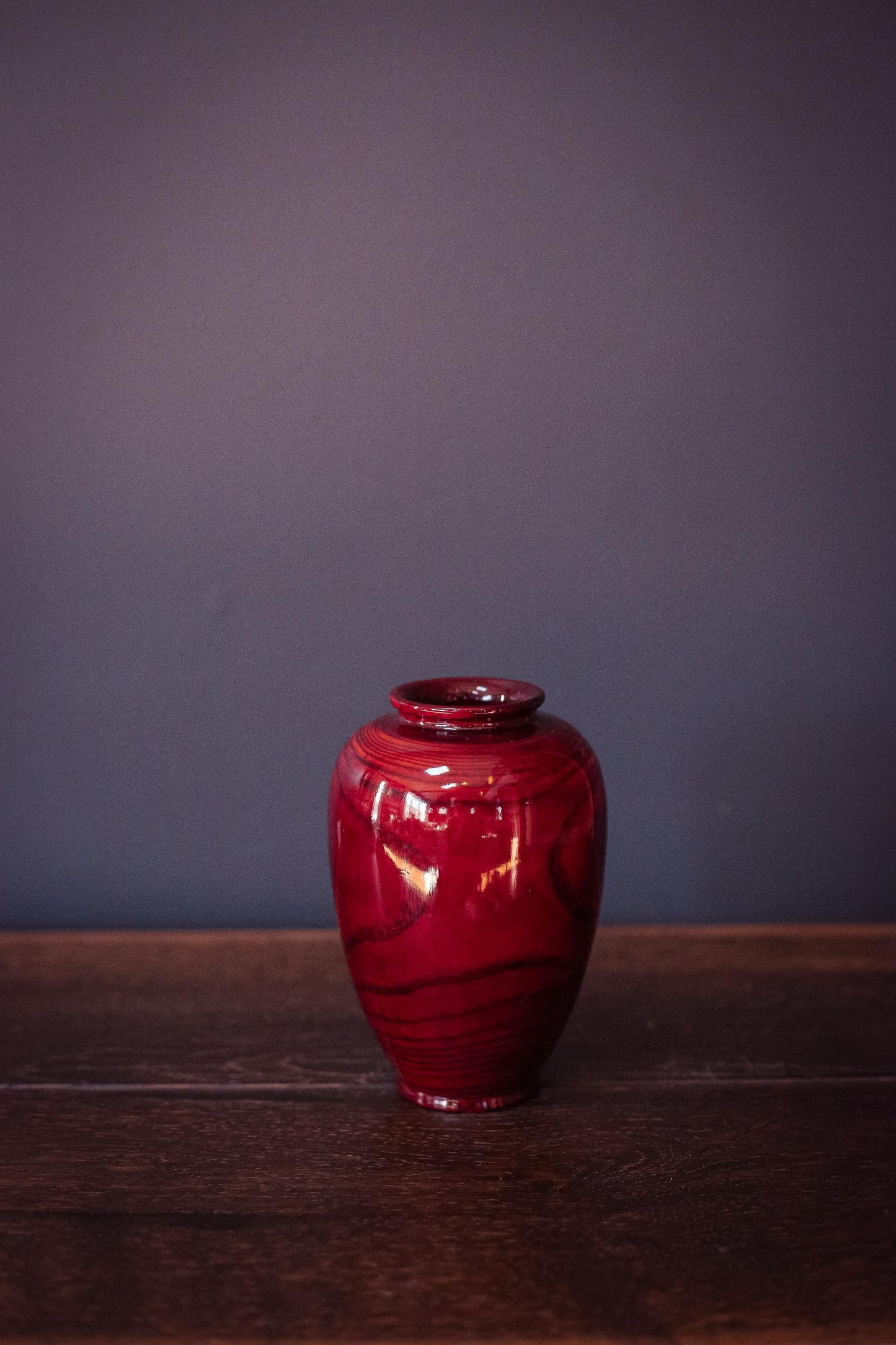 Laquered Turned Wood Vase - Vintage Korean Wooden Vase