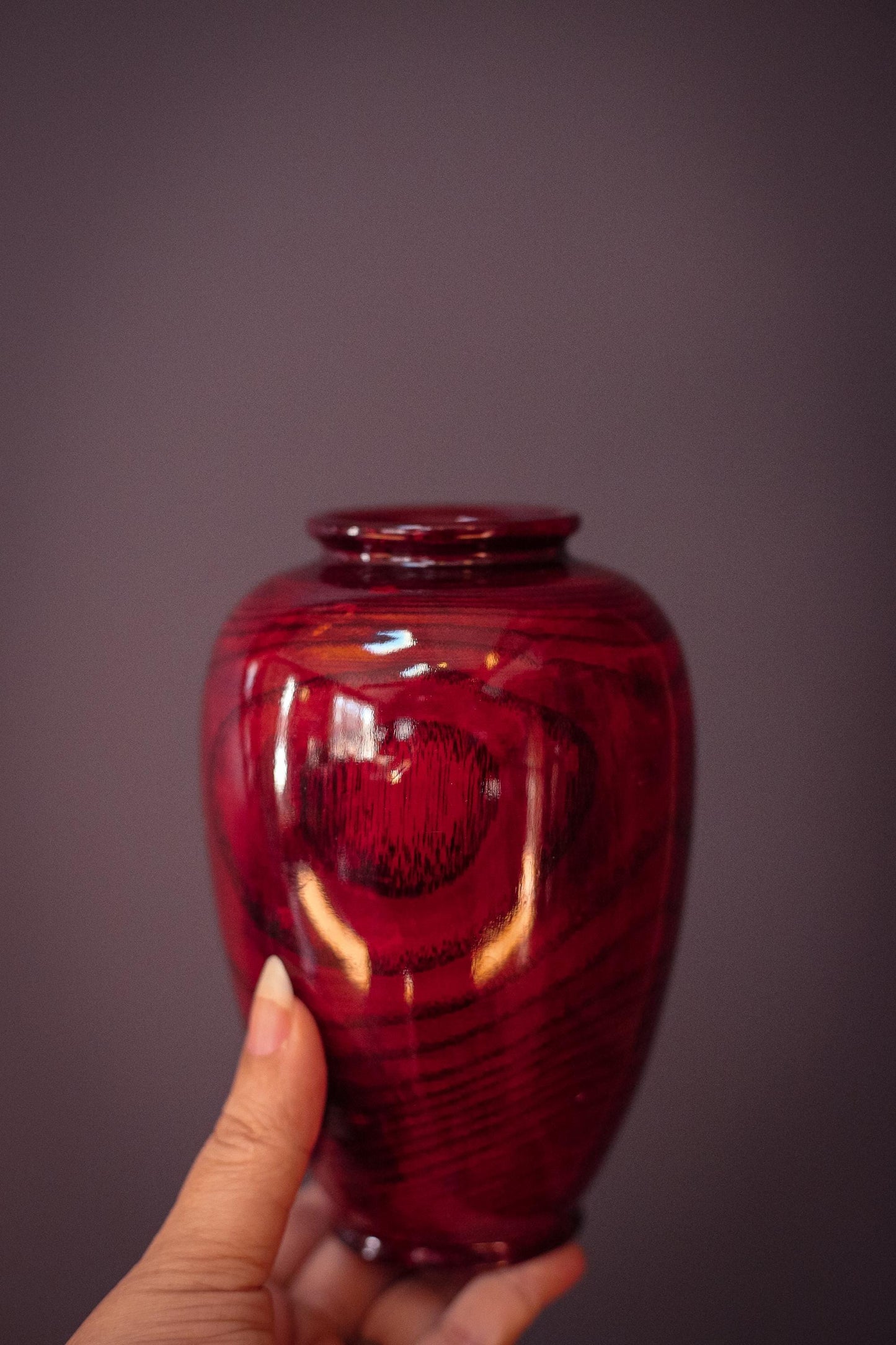 Laquered Turned Wood Vase - Vintage Korean Wooden Vase